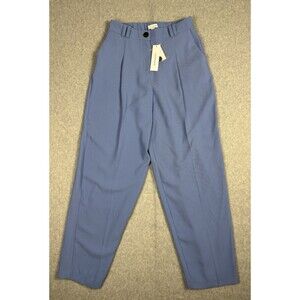 Topshop Womens Wide Leg Pants High Waisted Blue Pleated Office Preppy US Size 4